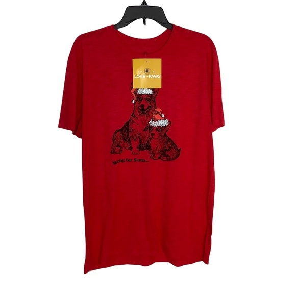 Women's Unisex L Top Tee T-Shirt Red Waiting For Santa Puppies Dogs Corgi NWT - Picture 2 of 6